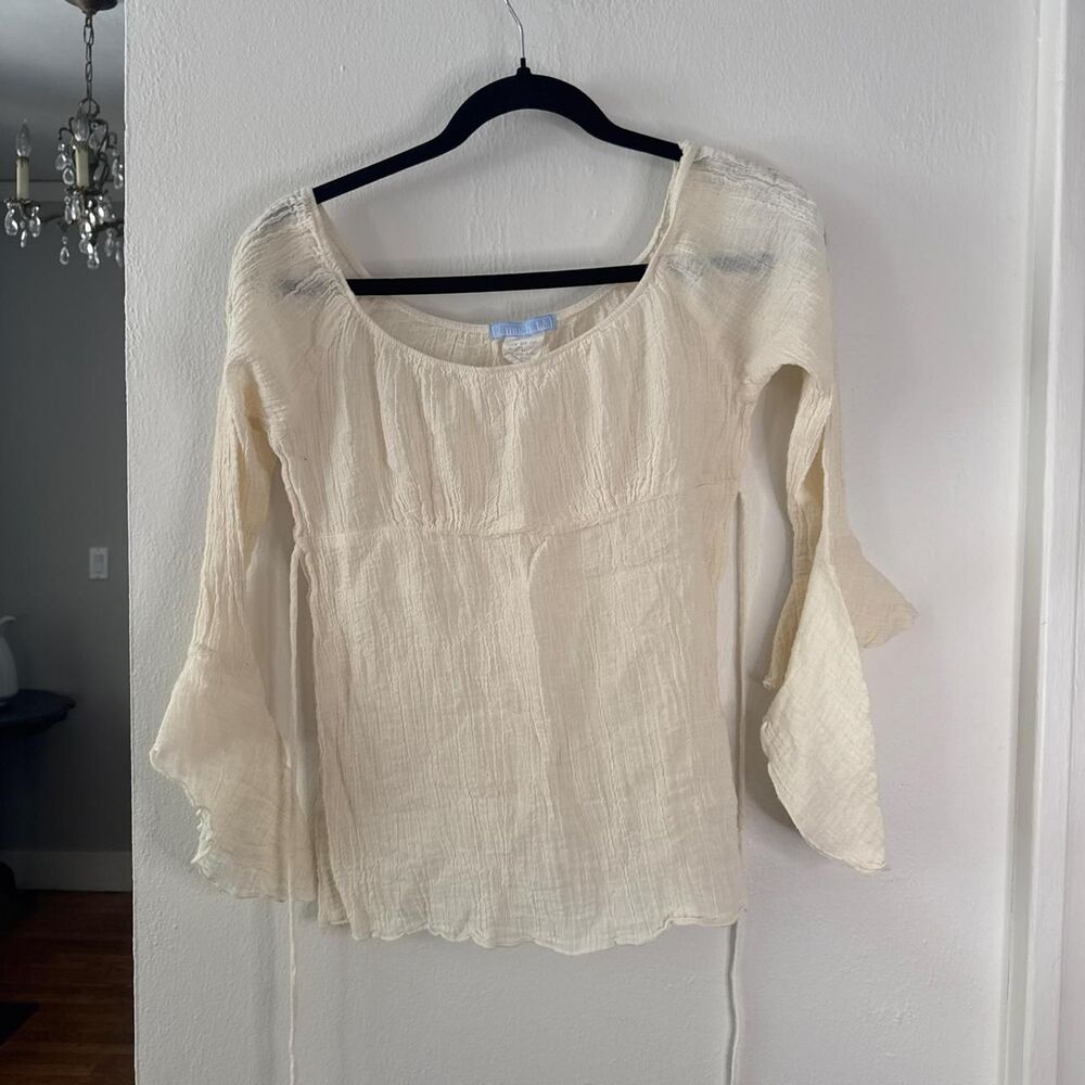 Renfaire Guaze Cream Bell Sleeve Shirt, Women's Medium, Boho Sheer